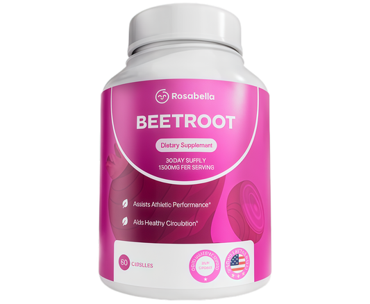 Rosabella Organic Beet Root Capsules - 1300mg Beet Root Powder Aids Healthy Circulation & Vitality, Non-GMO, Beet Root Supplement - 60 Capsules, 30-Day Supply